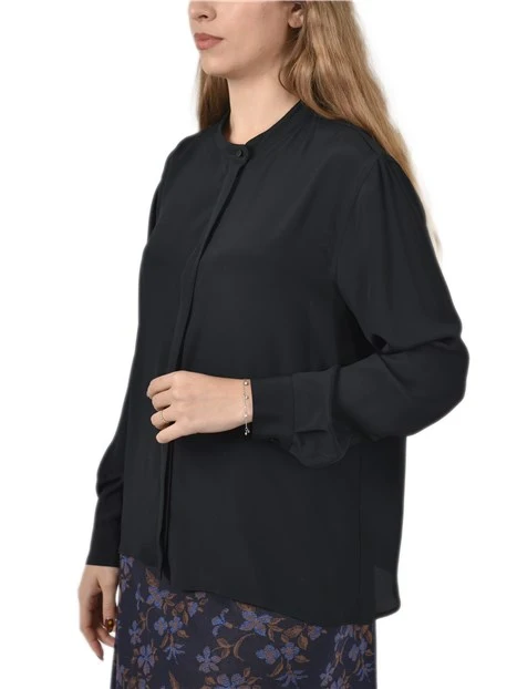BLUSA CON CHIUSURA SIMMETRICA CON  BOTTONCINO DONNA NERO