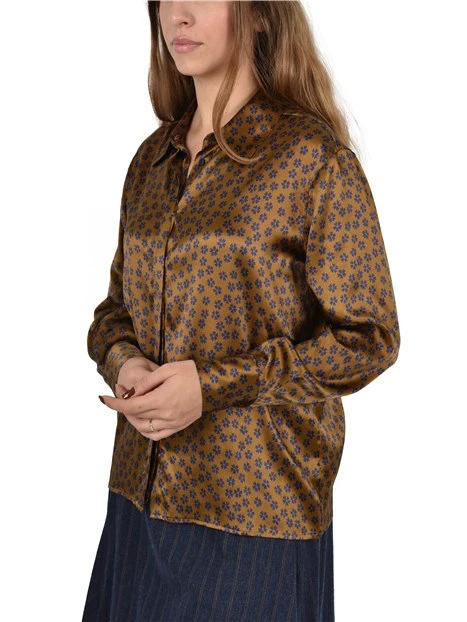 BLUSA IN SETA CON MICROFANTASIA DONNA MARRONE