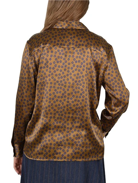 BLUSA IN SETA CON MICROFANTASIA DONNA MARRONE