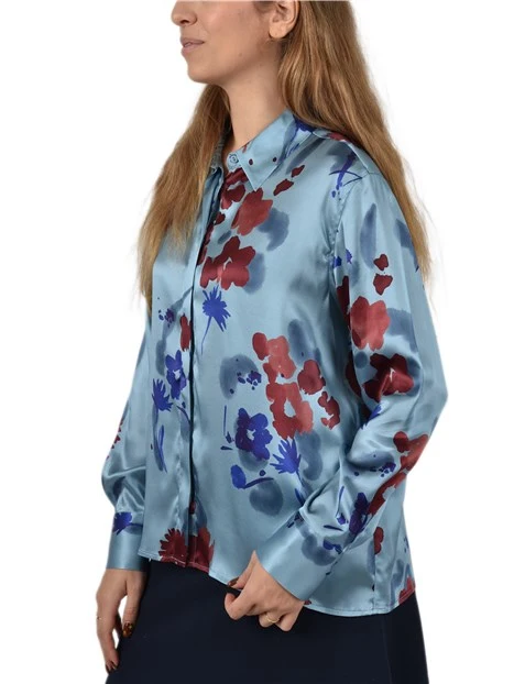 BLUSA IN SETA CON MICROFANTASIA DONNA AZZURRO