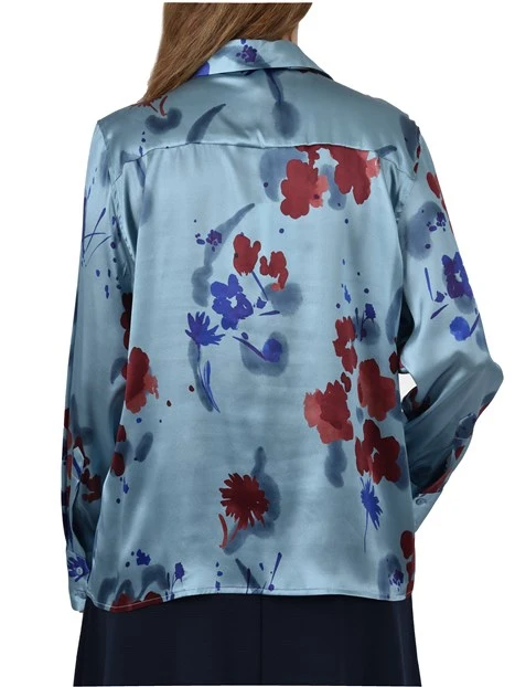 BLUSA IN SETA CON MICROFANTASIA DONNA AZZURRO