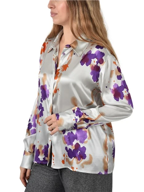 BLUSA IN SETA CON MICROFANTASIA DONNA GRIGIO