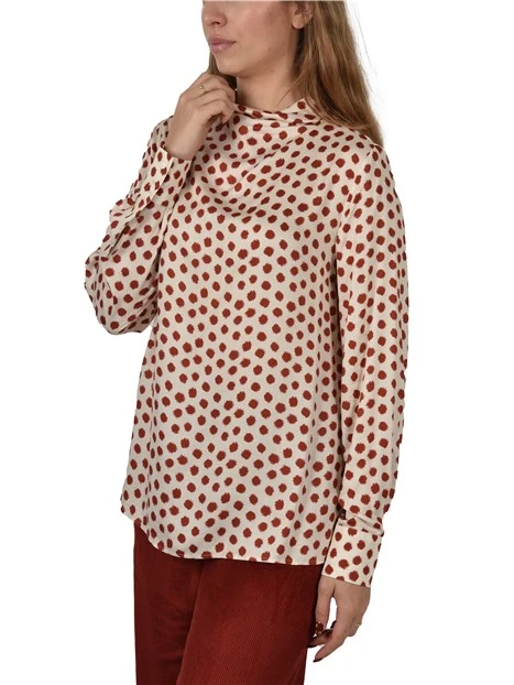 BLUSA COLLO ALTO CON MOTIVO A POIS DONNA BEIGE