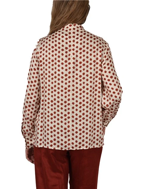 BLUSA COLLO ALTO CON MOTIVO A POIS DONNA BEIGE