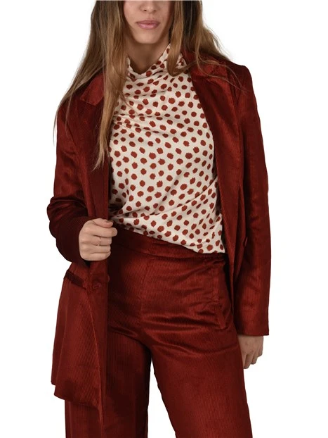 BLUSA COLLO ALTO CON MOTIVO A POIS DONNA BEIGE