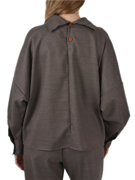 BLUSA IN MISTO LANA CON ALLACCIATURA A BOTTONI POSTERIORE DONNA MARRONE