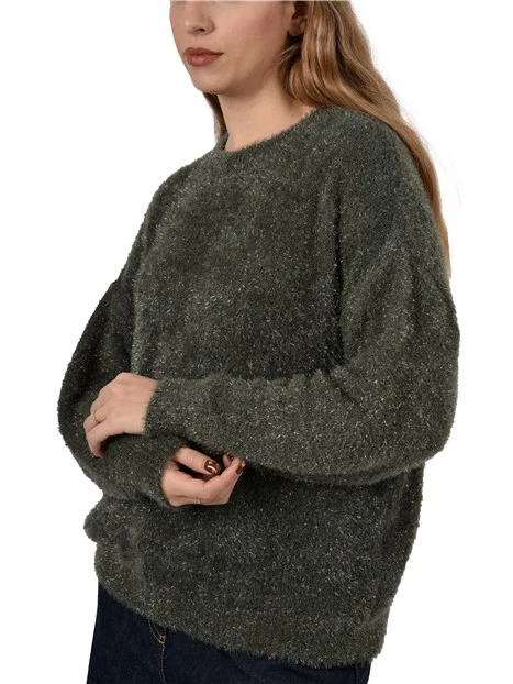 MAGLIA GIROCOLLO IN  MISTO ALPACA CON PROFILI A COSTINE DONNA VERDE