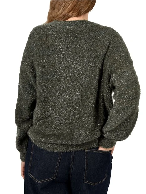 MAGLIA GIROCOLLO IN  MISTO ALPACA CON PROFILI A COSTINE DONNA VERDE SCURO