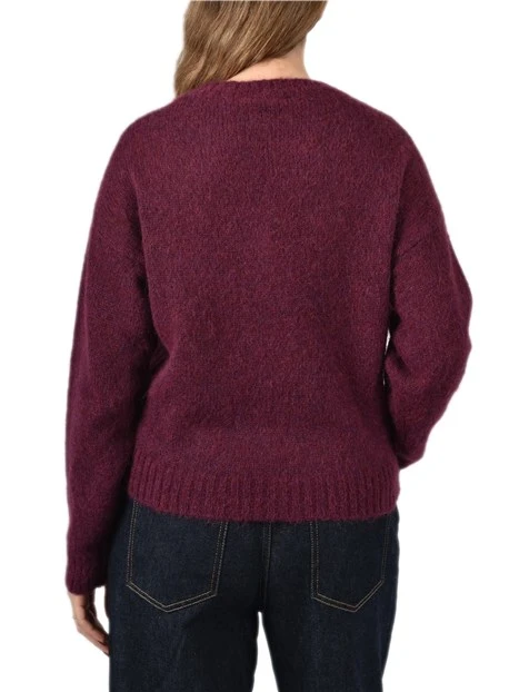 MAGLIA GIROCOLLO IN  MISTO ALPACA CON PROFILI A COSTINE DONNA BORDEAUX