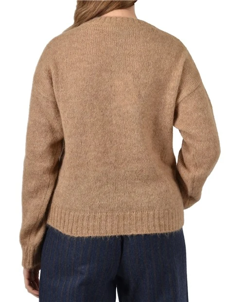 MAGLIA GIROCOLLO IN  MISTO ALPACA CON PROFILI A COSTINE DONNA MARRONE
