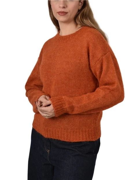 MAGLIA GIROCOLLO IN  MISTO ALPACA CON PROFILI A COSTINE DONNA ARANCIO
