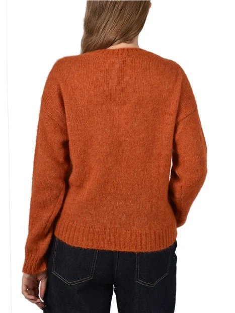 MAGLIA GIROCOLLO IN  MISTO ALPACA CON PROFILI A COSTINE DONNA ARANCIONE
