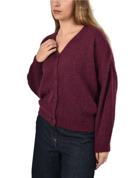 CARDIGAN IN MISTO ALPACA DONNA BORDEAUX
