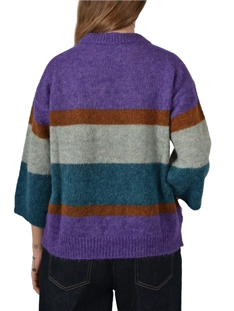 MAGLIA GIROCOLLO IN MISTO ALPACA CON FANTASIA A RIGHE DONNA VIOLA