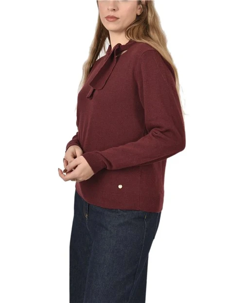 MAGLIERA GIROCOLLO IN MISTO LANA CON FIOCCO DA ANNODARE DONNA BORDEAUX