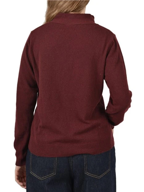 MAGLIERA GIROCOLLO IN MISTO LANA CON FIOCCO DA ANNODARE DONNA BORDEAUX