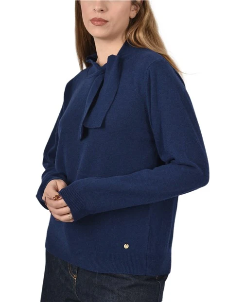 MAGLIERA GIROCOLLO IN MISTO LANA CON FIOCCO DA ANNODARE DONNA BLU