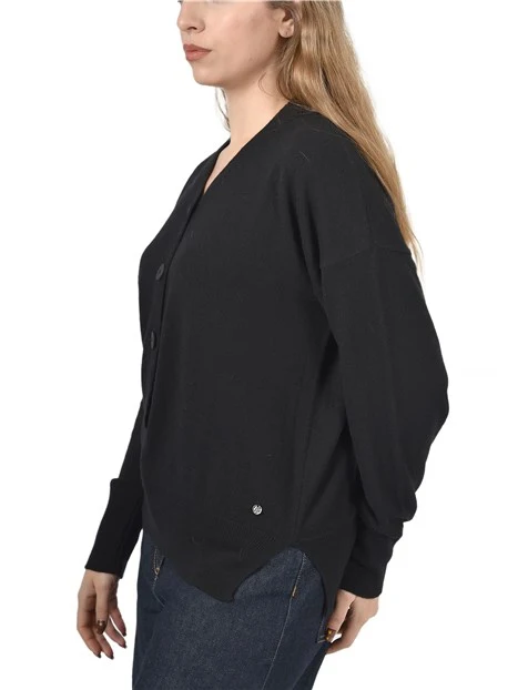 CARDIGAN IN MISTO LANA E CASHMERE DONNA NERO