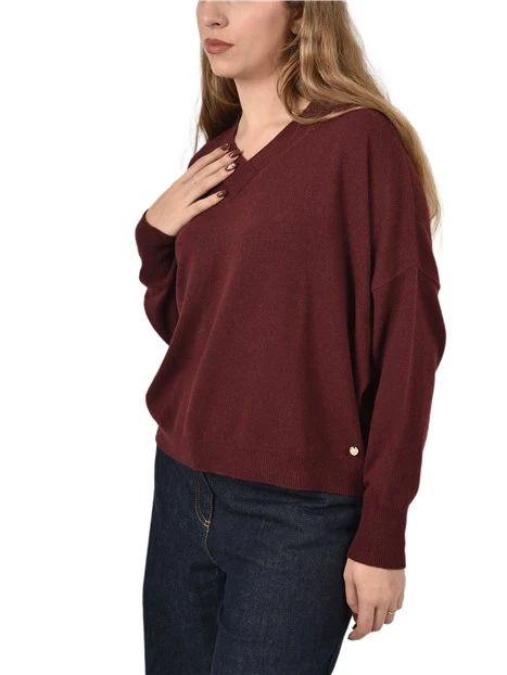 MAGLIA CON SCOLLO A V IN MISTO LANA E CASHEMERE DONNA BORDEAUX
