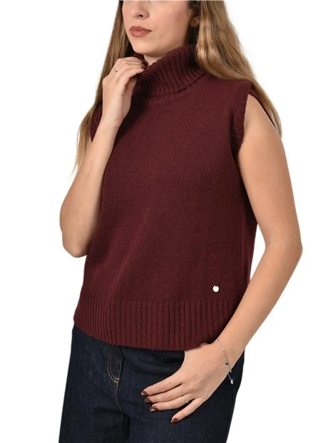 GILET IN MAGLIA IN MISTO LANA E CASHMERE DONNA BORDEAUX