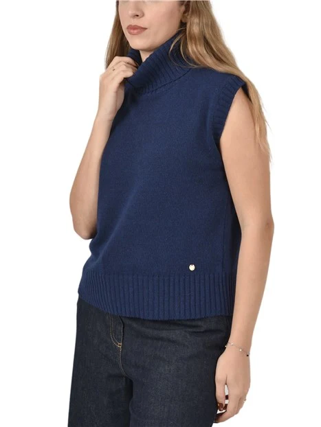 GILET IN MAGLIA IN MISTO LANA E CASHMERE DONNA BLU