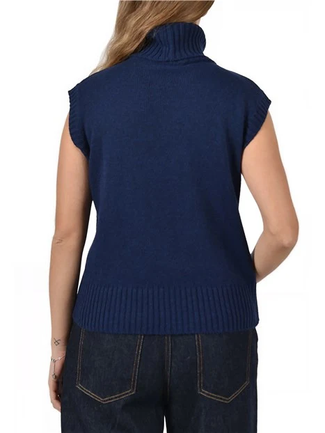 GILET IN MAGLIA IN MISTO LANA E CASHMERE DONNA BLU