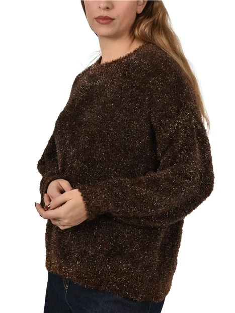 MAGLIA GIROCOLLO CON FILATO IN LUREX DONNA MARRONE