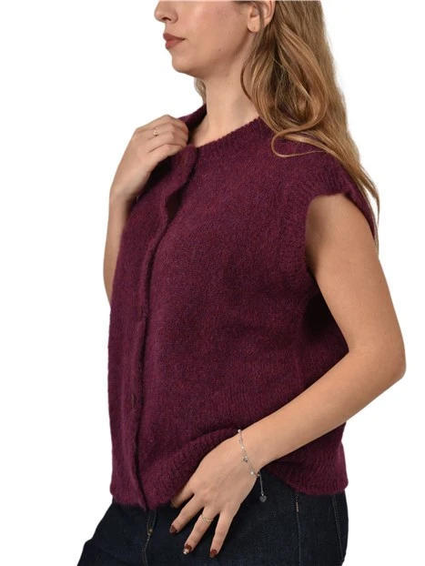 GILET IN MISTO ALPACA CON BOTTONI DONNA BORDEAUX