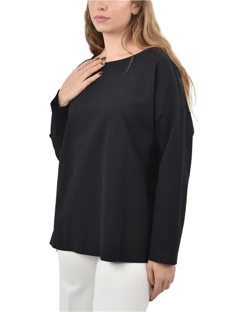 BLUSA CON SCOLLO A BARCA E SPALLE SCESE DONNA NERO