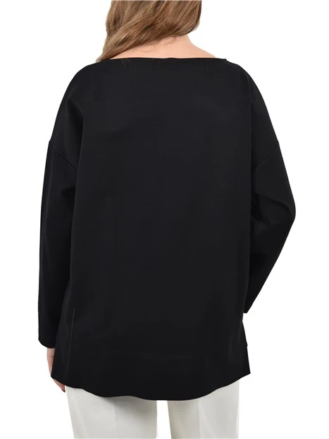 BLUSA CON SCOLLO A BARCA E SPALLE SCESE DONNA NERO