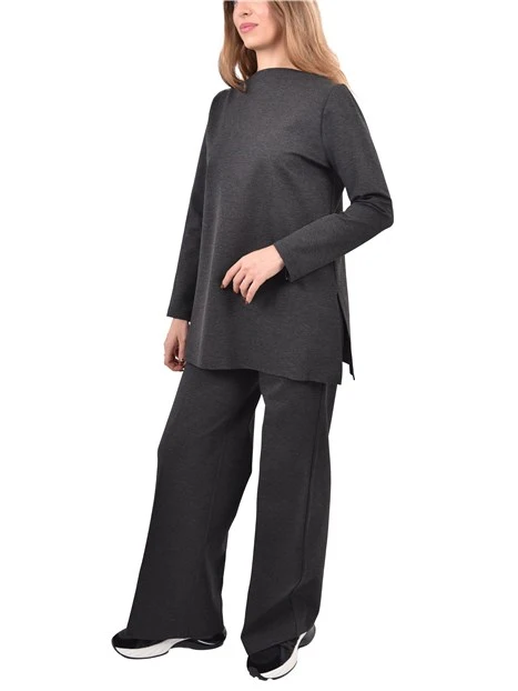 MAGLIA CON SCOLLO A BARCA E SPACCHI LATERALI DONNA ANTRACITE