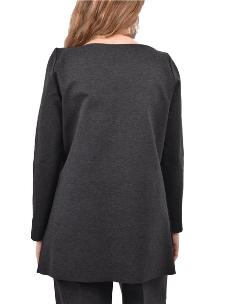MAGLIA CON SCOLLO A BARCA E SPACCHI LATERALI DONNA ANTRACITE