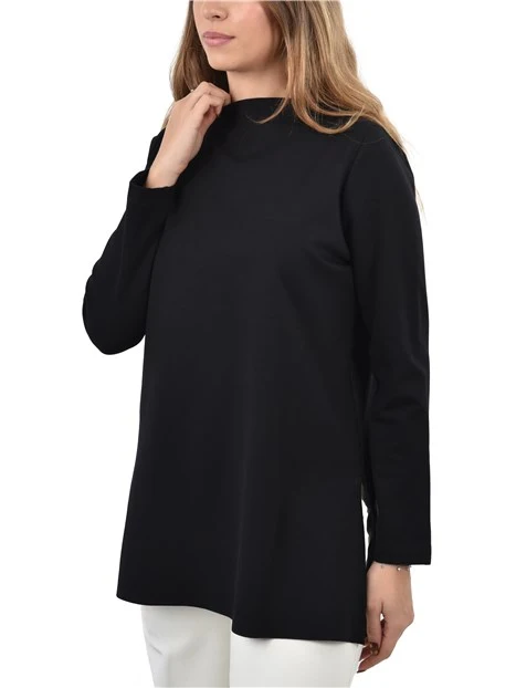 MAGLIA CON SCOLLO A BARCA E SPACCHI LATERALI DONNA NERO