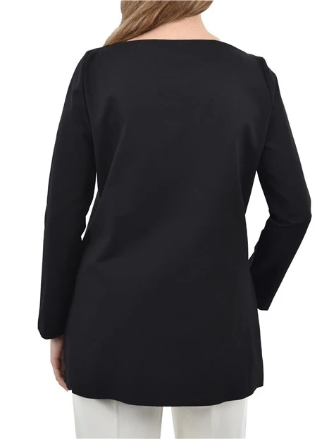MAGLIA CON SCOLLO A BARCA E SPACCHI LATERALI DONNA NERO