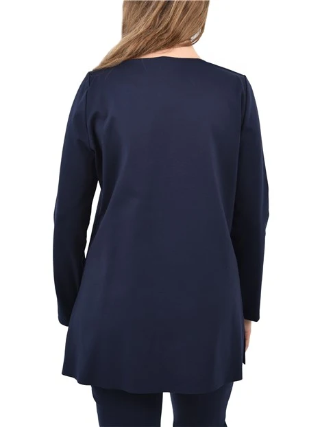 MAGLIA CON SCOLLO A BARCA E SPACCHI LATERALI DONNA BLU