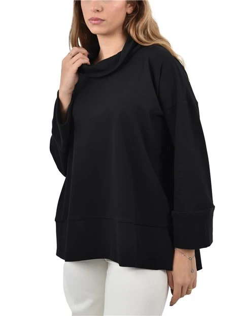 MAGLIA DOLCEVITA CON BORDI RISVOLTATI DONNA NERO