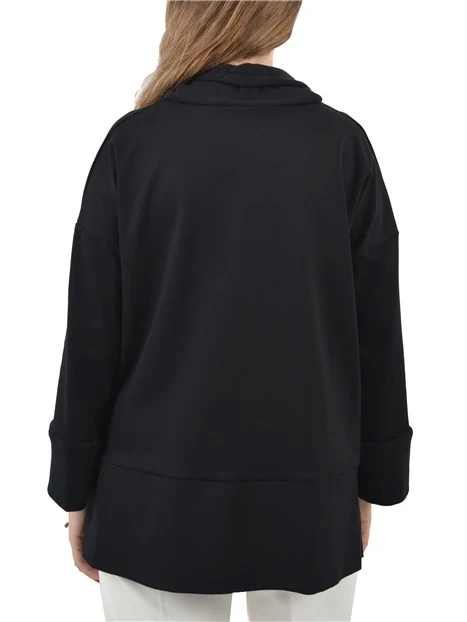 MAGLIA DOLCEVITA CON BORDI RISVOLTATI DONNA NERO