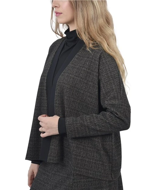 GIACCA CORTA IN FANTASIA TARTAN CON BORDO LISCIO DONNA ANTRACITE