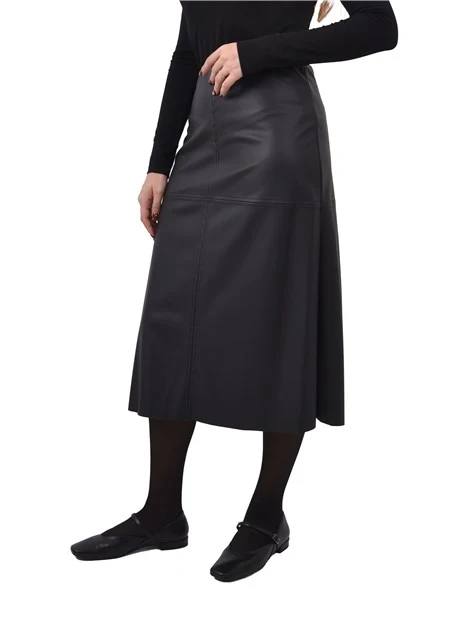 GONNA LUNGA IN ECOPELLE CON CUCITURE DONNA NERO