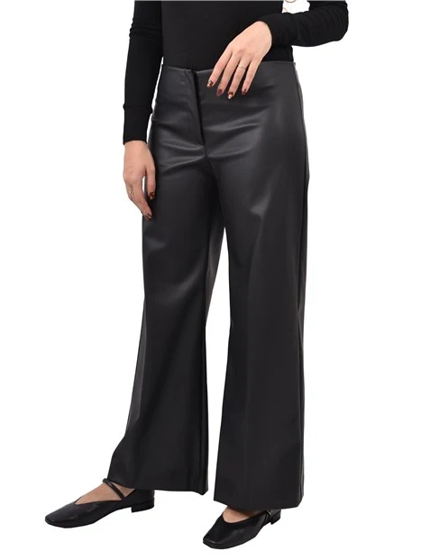 PANTALONI PALAZZO IN ECOPELLE CON CHIUSURA A ZIP DONNA NERO