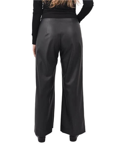 PANTALONI PALAZZO IN ECOPELLE CON CHIUSURA A ZIP DONNA NERO