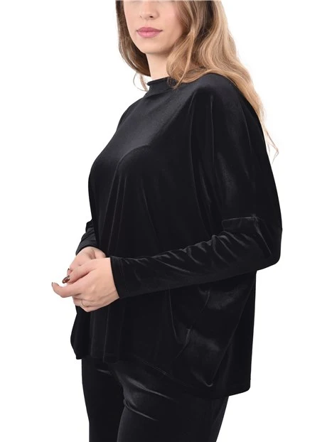 MAGLIA GIROCOLLO CON COLLO IN MAGLIA IN VELLUTO DONNA NERO