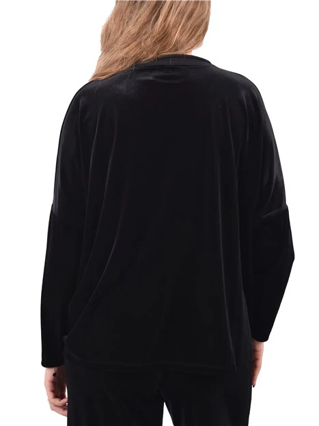 MAGLIA GIROCOLLO CON COLLO IN MAGLIA IN VELLUTO DONNA NERO