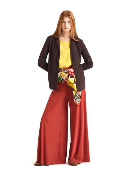 PANTALONI PALAZZO IN MORBIDO JERSEY DONNA CUOIO