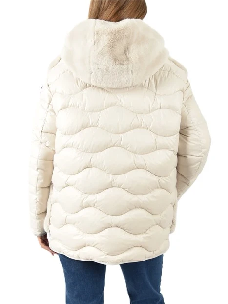 PIUMINO CON INSERTO IN ECOPELLICCIA DONNA AVORIO