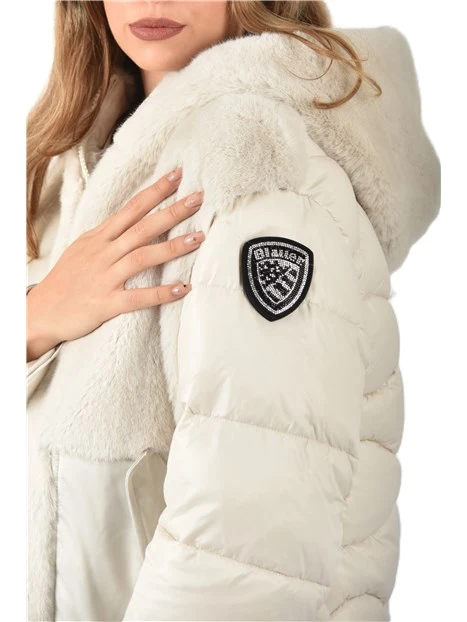 PIUMINO CON INSERTO IN ECOPELLICCIA DONNA AVORIO
