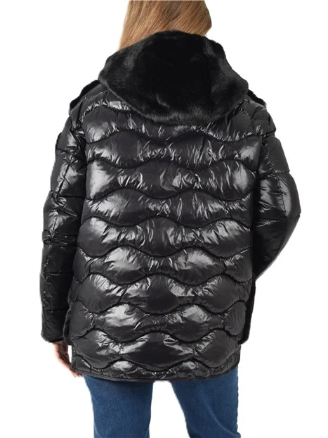 PIUMINO CON INSERTO IN ECOPELLICCIA DONNA NERO
