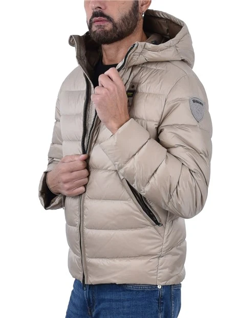 PIUMINO CORTO TRAPUNTATO A RIGHE ORIZZONTALI UOMO BEIGE