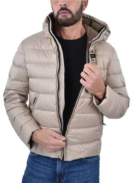 PIUMINO CORTO TRAPUNTATO A RIGHE ORIZZONTALI UOMO BEIGE