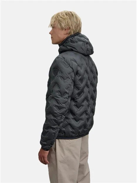 PIUMINO CON CUCITURE AD ANGOLI E CAPPUCCIO UOMO ANTRACITE